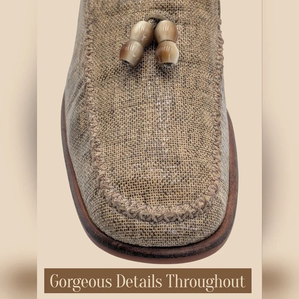 Stuart Weitzman Taube Woven Loafer Size 8.5 Wooden Beads Block Heel Square Toe - Picture 6 of 16